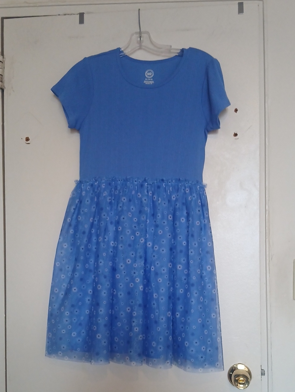 Blue Girls' Short Sleeve Floral Tulle Dress